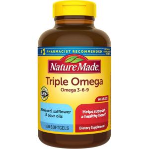 Nature Made Triple Omega 3 6 9 Supplements, Flaxseed, Safflower & Olive Oils, Fish Free Omega 3 Fatty Acid Supplement, 150 Softgels, 75 Day Supply(Unflavored)
