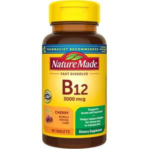 Nature Made Vitamin B12 3000 mcg, Easy to Take Sublingual B12 for Energy Metabolism Support, 40 Sugar Free Fast Dissolve Tablets, 40 Day Supply