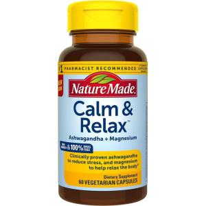 Nature Made Wellblends Calm & Relax, Ashwagandha 125mg, Magnesium 300 mg, 54 Vegetarian Capsules(60 Count (Pack of 1))