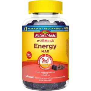Nature Made Wellblends EnergyMAX Gummies, Fast Acting Caffeine, CoQ10 & Vitamin B12 1000mcg, Energy Support Gummy Vitamins, Nature Made Gummies, 40 Count