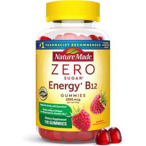 Nature Made Zero Sugar Energy Vitamin B12 Gummies 1000 mcg per Serving, B12 Vitamin, Energy Metabolism Support, Aspartame Free, 110 Sugar Free Gummies, 55 Day Supply