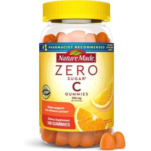 Nature Made Zero Sugar Vitamin C Gummies 250 mg Per Serving, Immune & Antioxidant Support, Aspartame Free, 100 Sugar Free Vitamin C Gummies, 50 Day Supply