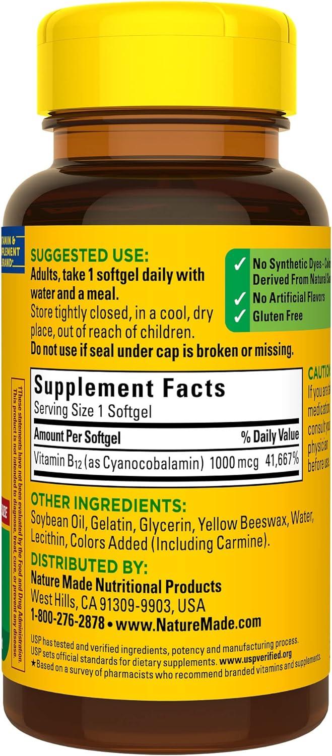 imageNature Made Vitamin B12 1000 mcg Dietary Supplement for Energy Metabolism Support B12 Vitamins 1000 mcg 150 Softgels 150 Day Supply150 Count Pack of 1