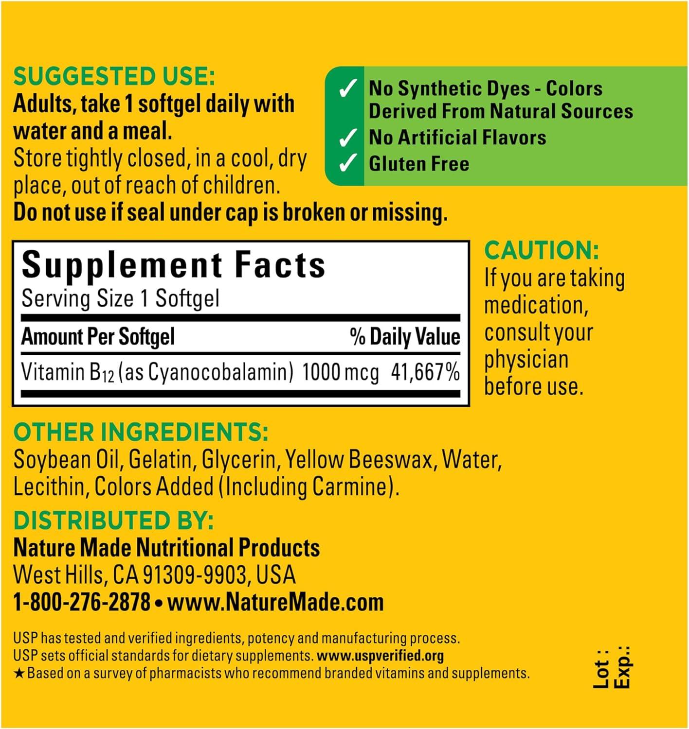 imageNature Made Vitamin B12 1000 mcg Dietary Supplement for Energy Metabolism Support B12 Vitamins 1000 mcg 150 Softgels 150 Day Supply150 Count Pack of 1