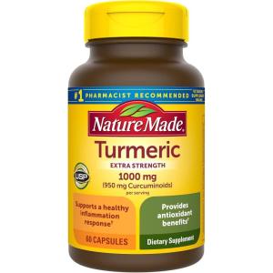 Nature Made Extra Strength Turmeric Curcumin with Black Pepper, 1000mg Turmeric Extract per serving (Standardized to 95% Curcuminoids), Supports Healthy Inflammation Response, 60 Vegetarian Capsules