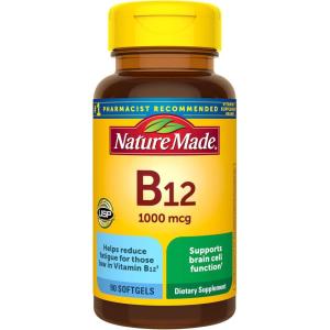 Nature Made Vitamin B12 1000 mcg, Dietary Supplement for Energy Metabolism Support, B12 Vitamins 1000 mcg, 150 Softgels, 150 Day Supply(90 Count (Pack of 1))