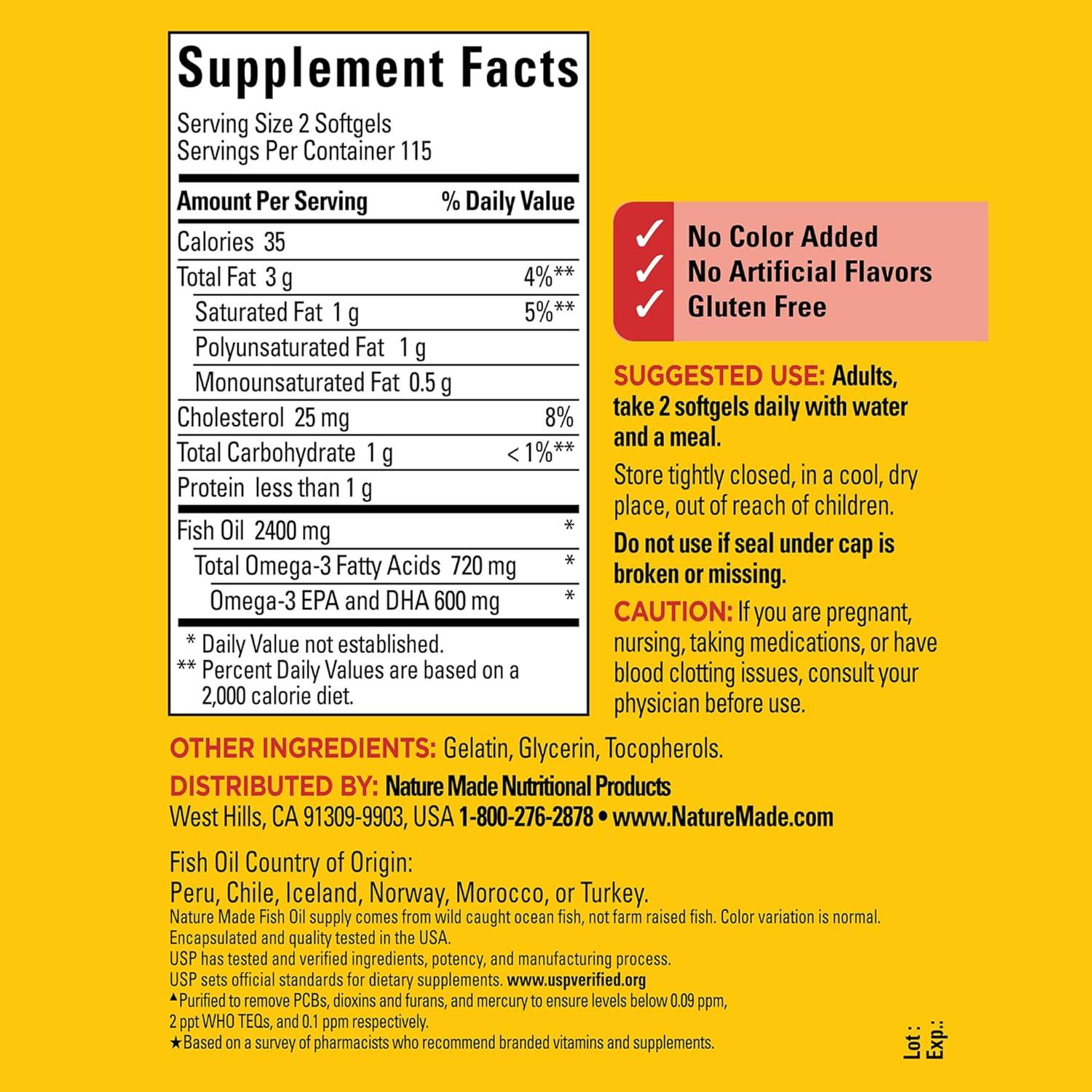 imageNature Made Fish Oil Omega 3 Supplements 1200 mg Softgels Omega 3 Fish Oil for Healthy Heart Support 150 Softgels 75 Day SupplyUnflavored