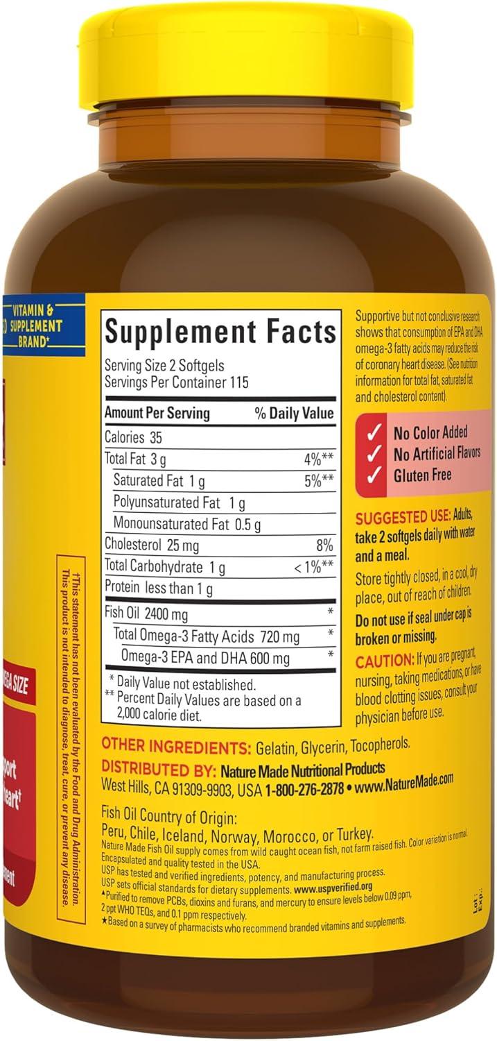 imageNature Made Fish Oil Omega 3 Supplements 1200 mg Softgels Omega 3 Fish Oil for Healthy Heart Support 150 Softgels 75 Day SupplyUnflavored