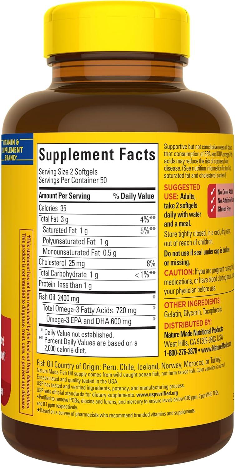 imageNature Made Fish Oil Omega 3 Supplements 1200 mg Softgels Omega 3 Fish Oil for Healthy Heart Support 150 Softgels 75 Day SupplyUnflavored