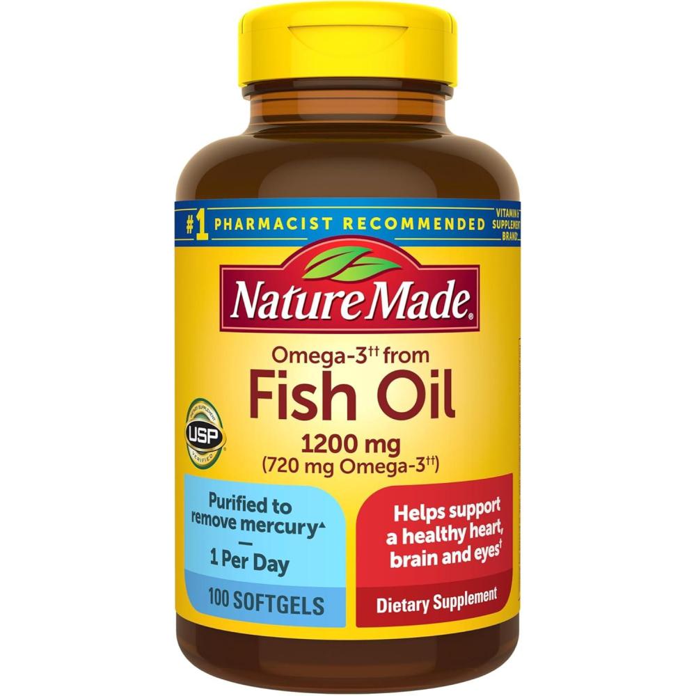 imageNature Made Fish Oil Omega 3 Supplements Omega 3 Fish Oil as Ethyl Esters 1200 mg Softgels EPA DHA Supplement for Healthy Heart Brain Eye Support One Per Day 100 Softgels