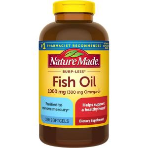 Nature Made Burp Less Fish Oil Omega 3 Supplements, 1000mg Softgels, Omega 3 Fish Oil Supplements for Healthy Heart Support, 150 Softgels, 75 Day Supply(320 Count (Pack of 1))