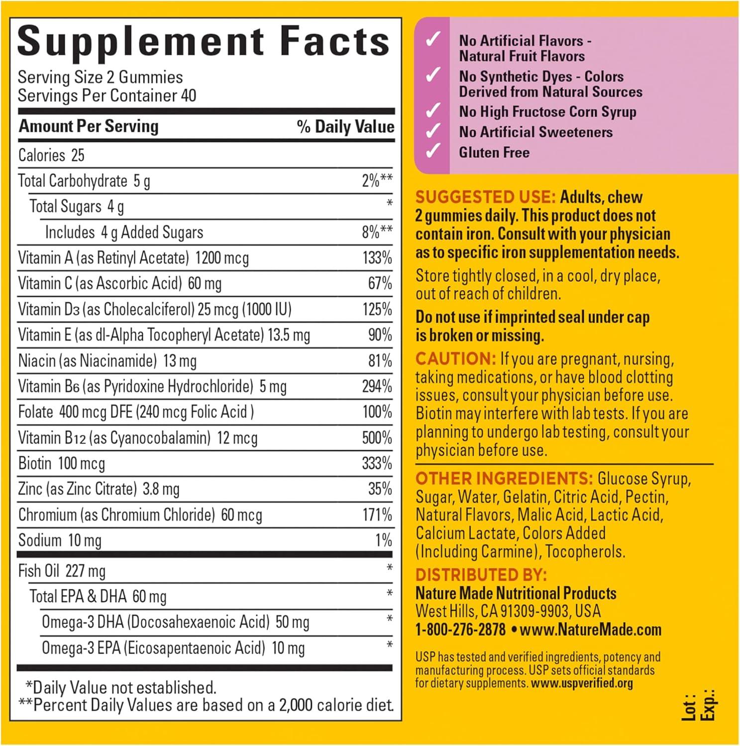 imageNature Made Womens Gummy Multivitamins with Omega3 Multivitamin for Women for Daily Nutritional Support 150 Gummies 75 Day SupplyStrawberry Lemon Orange