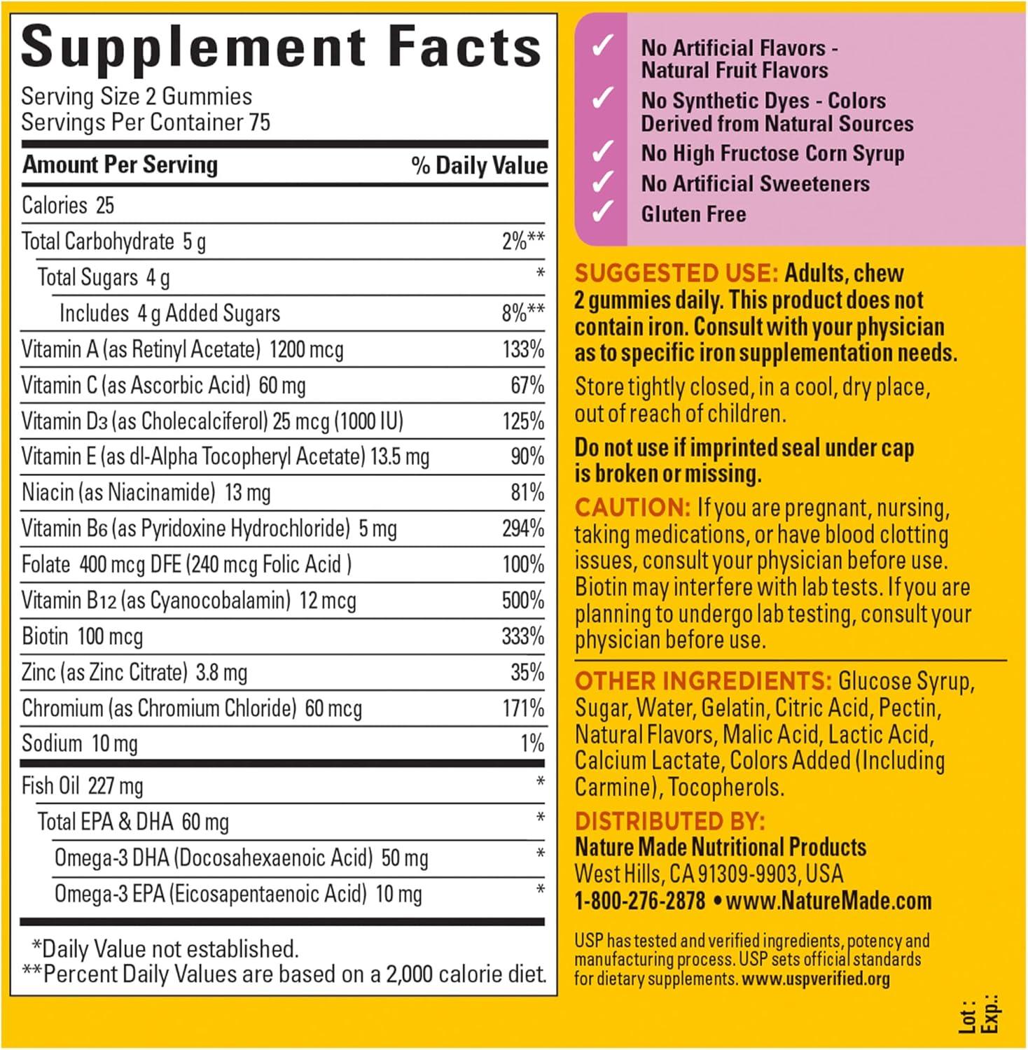 imageNature Made Womens Gummy Multivitamins with Omega3 Multivitamin for Women for Daily Nutritional Support 150 Gummies 75 Day SupplyStrawberry Lemon Orange