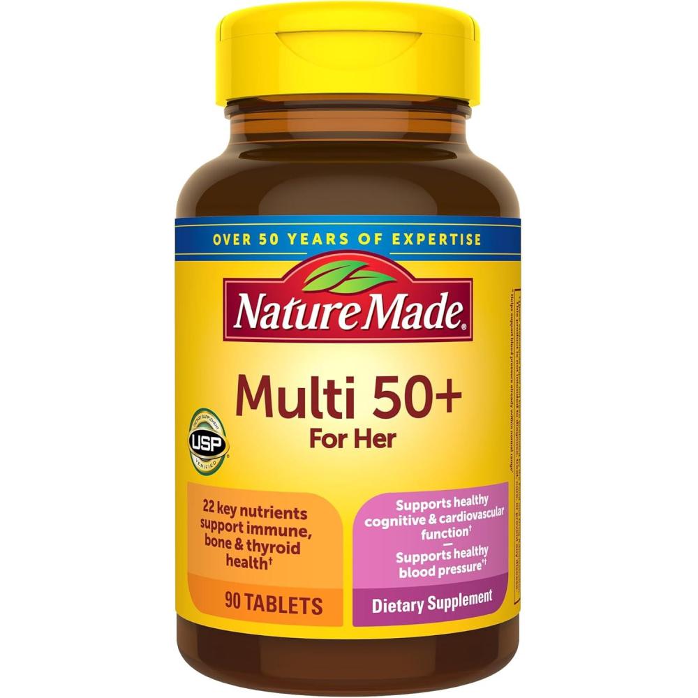 imageNature Made Multivitamin For Women 50 No Iron Multivitamins for Women 50 Plus Daily Nutritional Support Nature Made Multi Vitamins 90 Tablets 90 Day Supply90 Count Pack of 1