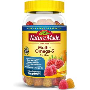 Nature Made Mens Multivitamin Gummies with Omega-3, Mens Gummy Multivitamins for Daily Nutritional Support, 80 Gummy Vitamins and Minerals, 40 Day Supply(Lemon Strawberry)