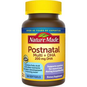 Nature Made Postnatal Multivitamin + DHA 200 mg, Postnatal Vitamins for Breastfeeding Moms & Babies, Vitamins & Nutrients Include Iron, Vitamin D3, Calcium, Iodine and More, 60 Softgels(60 Count (Pack of 1))