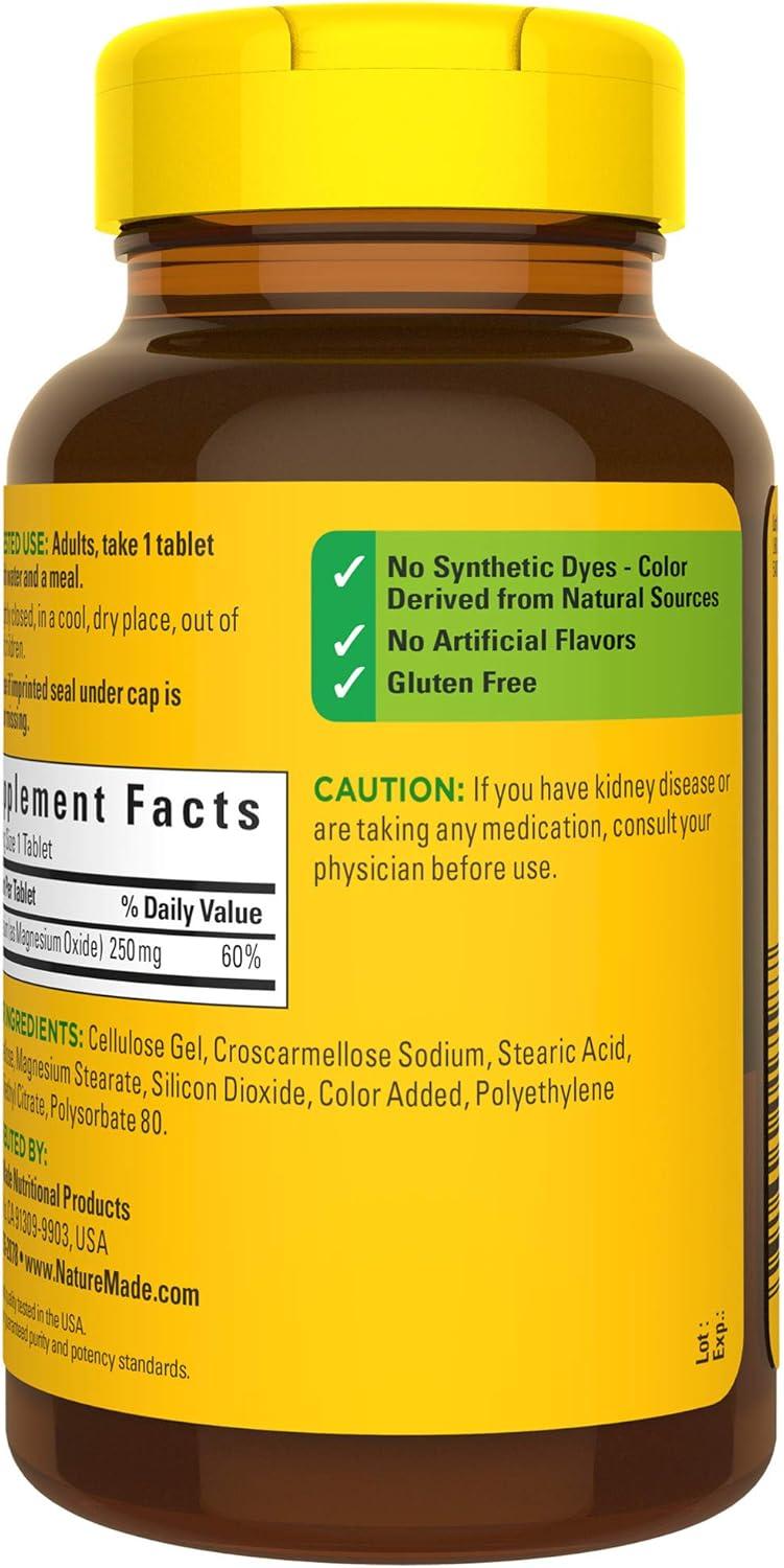 imageNature Made Magnesium Oxide 250 mg Tablets 200 Count Value Size for Nutrition Support Pack of 3