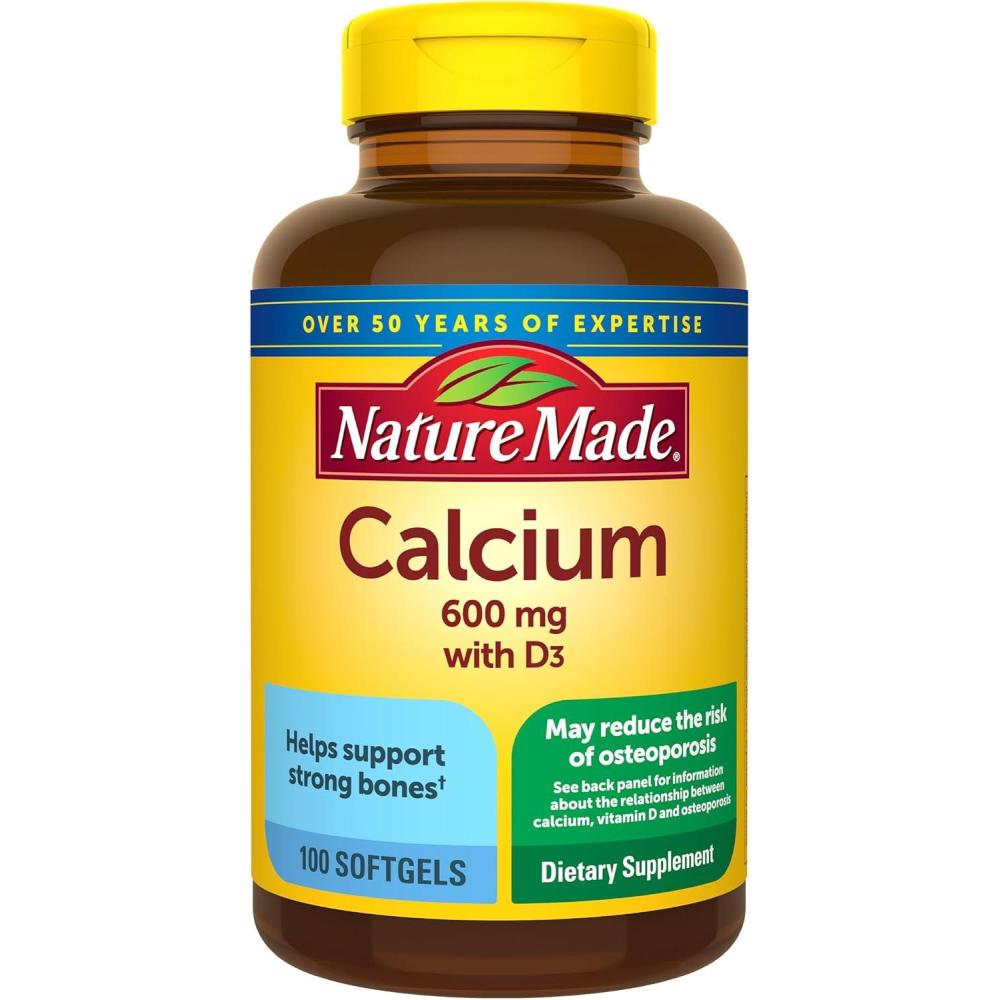 imageNature Made Calcium 600 mg with Vitamin D3 Dietary Calcium Supplement for Bone Support 100 Softgels