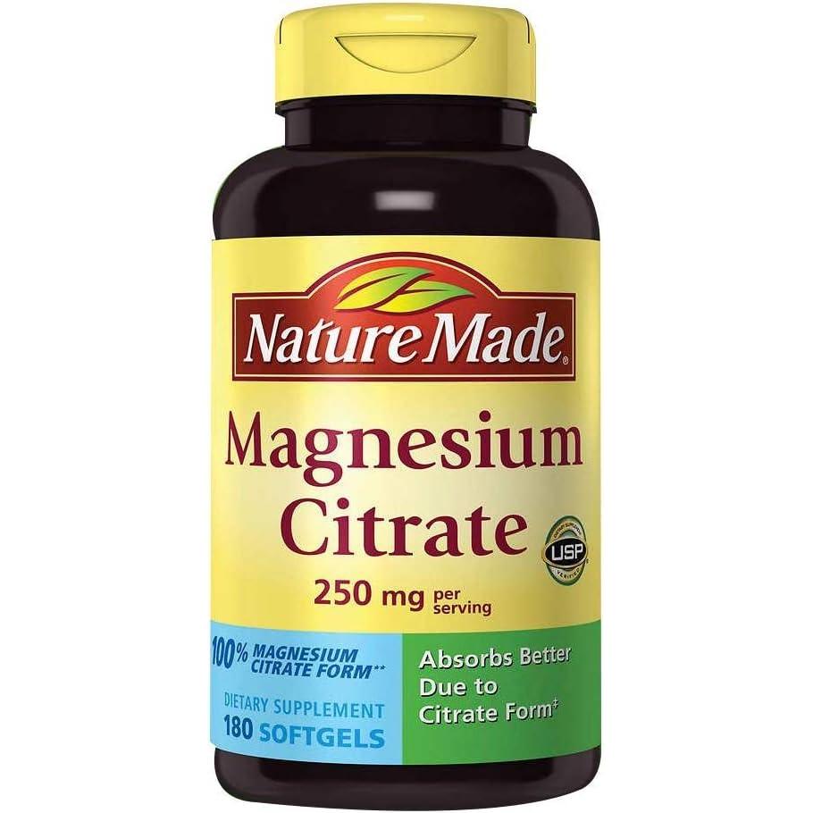 imageNature Made Magnesium Citrate 250 mg per serving Magnesium Supplements for Men and Women Supports Muscle Nerve Bone and Heart 60 Softgels 30 Day Supply180 Count Pack of 1