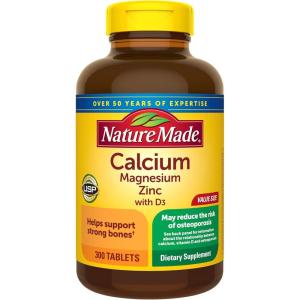 Nature Made Calcium Magnesium Zinc with Vitamin D3, Dietary Calcium Supplement for Bone Support, 300 Tablets(Unflavored)