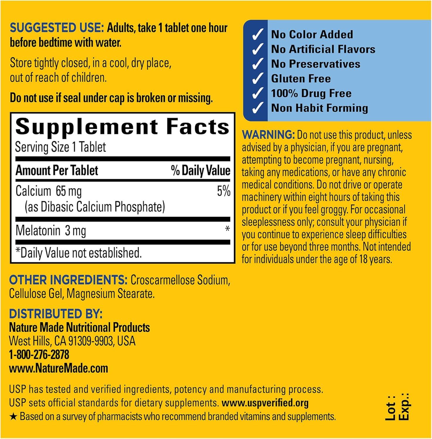 imageNature Made Melatonin 3mg Sleep Aids for Adults 100 Drug Free Sleep Aid Sleep Supplements 240 Tablets 240 Day Supply240 Count Pack of 1