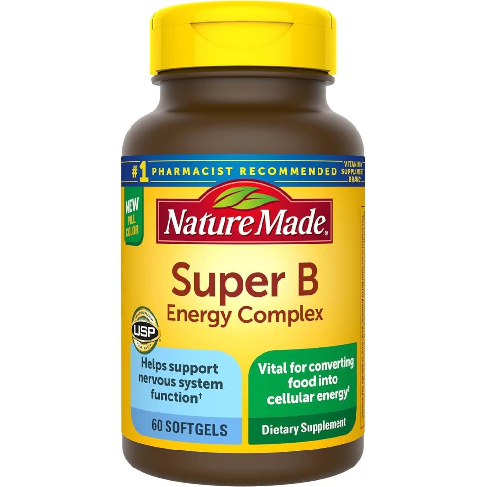 imageNature Made Super B Complex Vitamins for Women and Men Dietary Supplement for Energy Metabolism Support Super Vitamin B Complex 60 Softgels 60 Day SupplyUnflavored  Super B Energy Complex