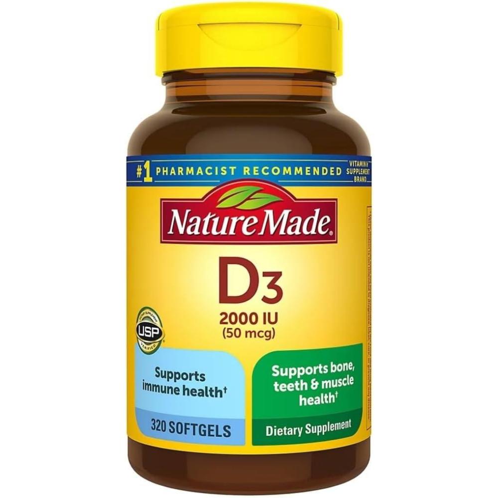 imageNature Made Vitamin D3 2000 IU 50 mcg Vitamin D Supplement for Bone Teeth Muscle and Immune Health Support 250 Softgels 250 Day Supply320 Count Pack of 1