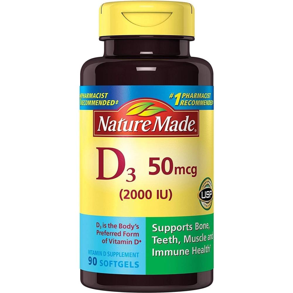 imageNature Made Vitamin D3 2000 IU 50 mcg Vitamin D Supplement for Bone Teeth Muscle and Immune Health Support 250 Softgels 250 Day Supply90 Count Pack of 3