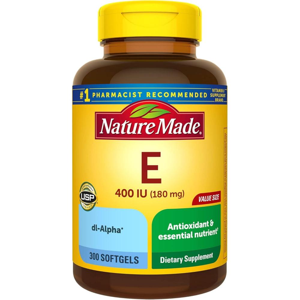 imageNature Made Vitamin E 180 mg 400 IU dlAlpha Dietary Supplement for Antioxidant and Skin Support 300 Softgels 300 Day Supply300 Count Pack of 1