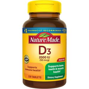 Nature Made Vitamin D3 2000 IU (50 mcg), Vitamin D Supplement for Bone, Teeth, Muscle and Immune Health Support, 400 Tablets, 400 Day Supply(220 Count (Pack of 1))