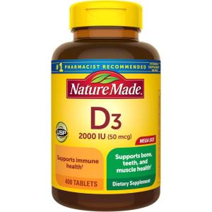 Nature Made Vitamin D3 2000 IU (50 mcg), Vitamin D Supplement for Bone, Teeth, Muscle and Immune Health Support, 400 Tablets, 400 Day Supply(400 Count (Pack of 1))
