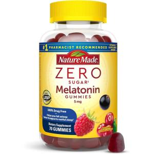 Nature Made Zero Sugar Melatonin 5mg Sleeping Gummies for Adults Extra Strength, 100% Drug Free Sleep Aid, Aspartame Free, 70 Sugar Free Melatonin Gummies, 70 Day Supply(70 Count (Pack of 1))