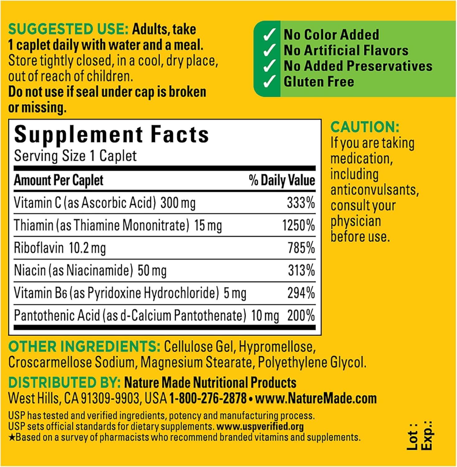 imageNature Made B Complex Supplement Vitamin B Complex With Vitamin C for Immune System Support 100 Caplets 100 Day Supply100 Count Pack of 1