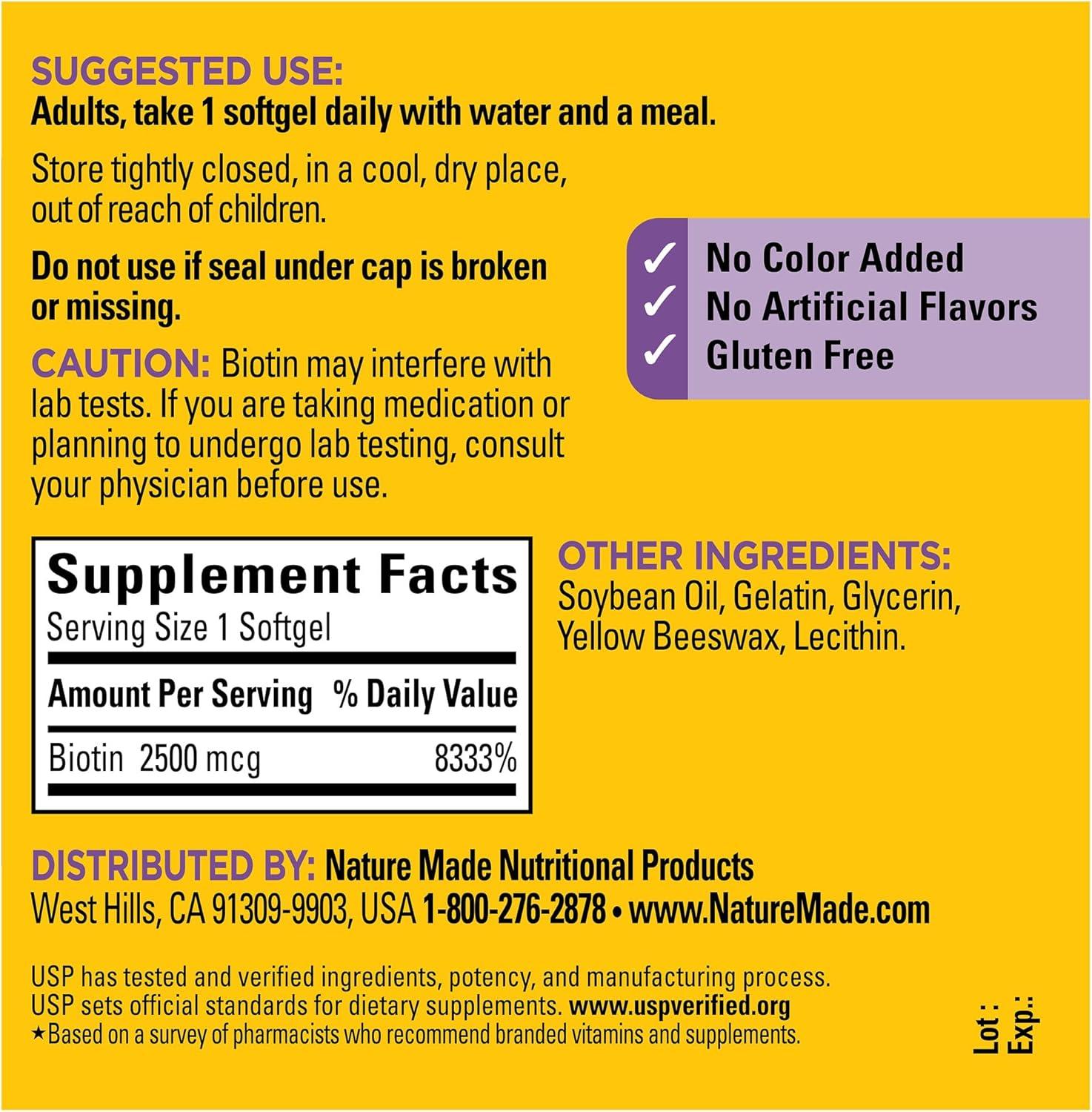 imageNature Made Biotin 2500 mcg Extra Strength Biotin Supplements Support Healthy Hair Skin amp Nails 150 Softgels 150 Day Supply150 Count Pack of 1
