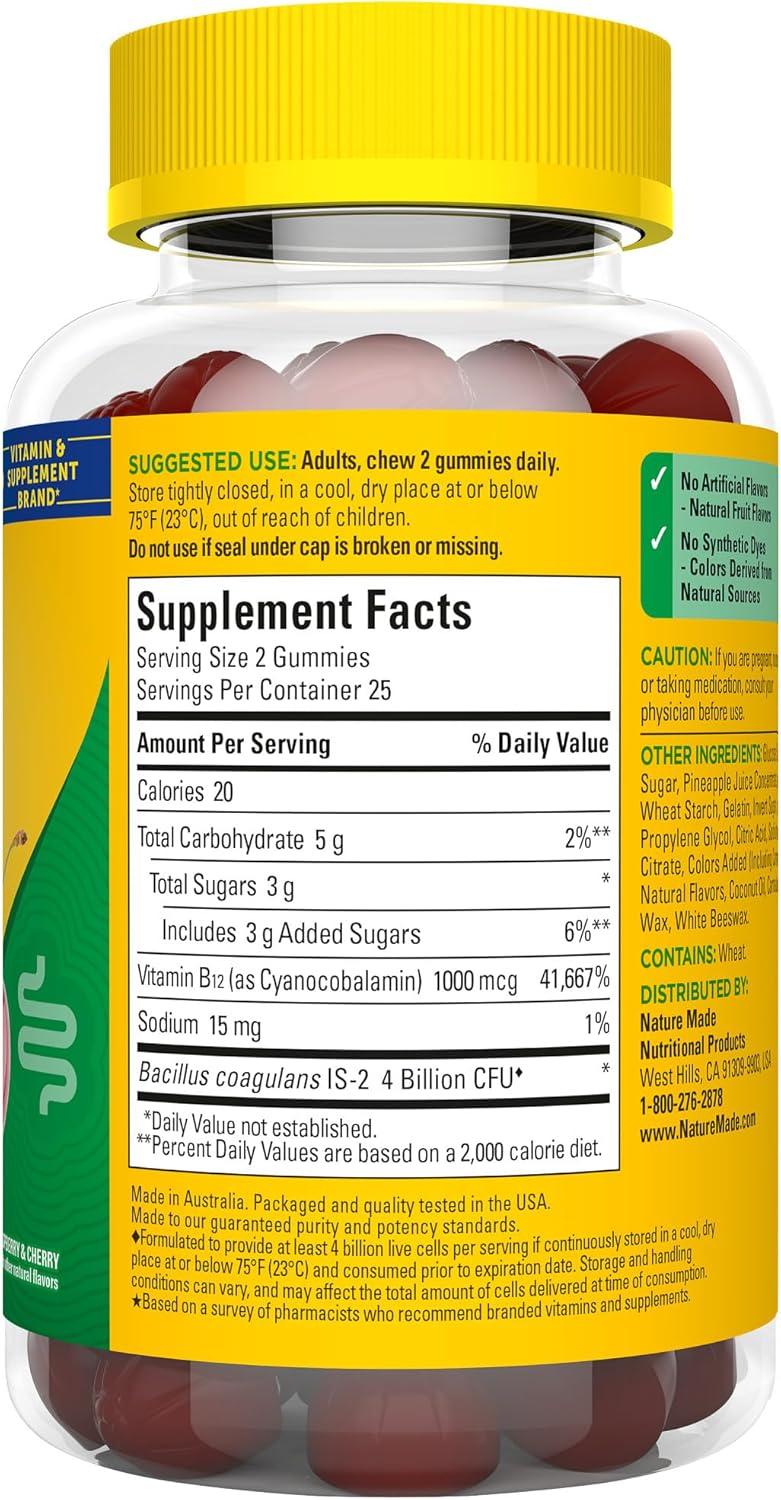 imageNature Made Digestive Probiotics and Energy B12 Gummies Probiotics for Women and Men 50 Probiotic Gummies 25 Day Supply50 Count Pack of 1