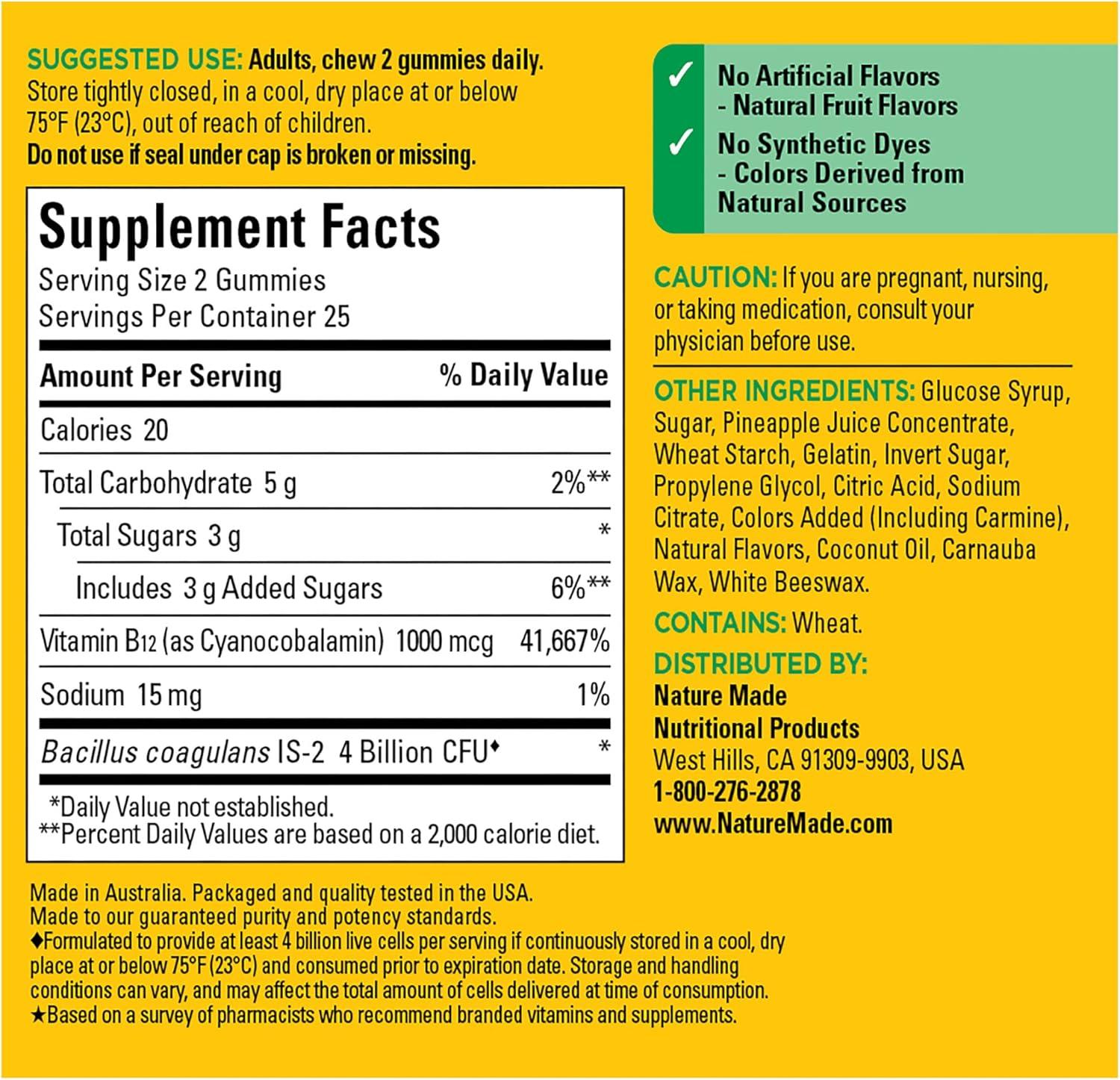 imageNature Made Digestive Probiotics and Energy B12 Gummies Probiotics for Women and Men 50 Probiotic Gummies 25 Day Supply50 Count Pack of 1