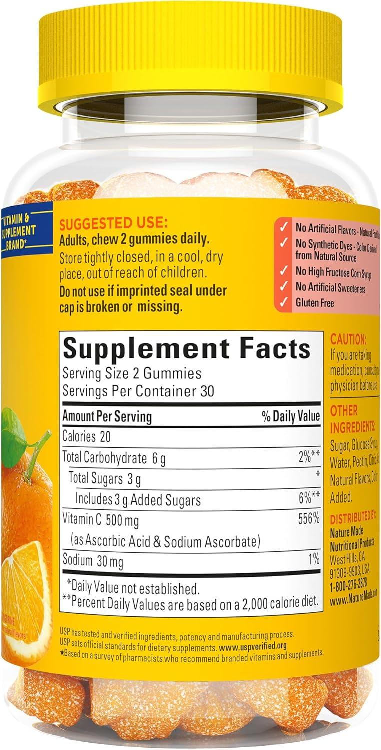 imageNature Made Extra Strength Dosage Vitamin C 500 mg per serving Dietary Supplement Vitamin C Gummies for Immune Support 60 Gummies 30 Day SupplyNo Artificial Sweeteners