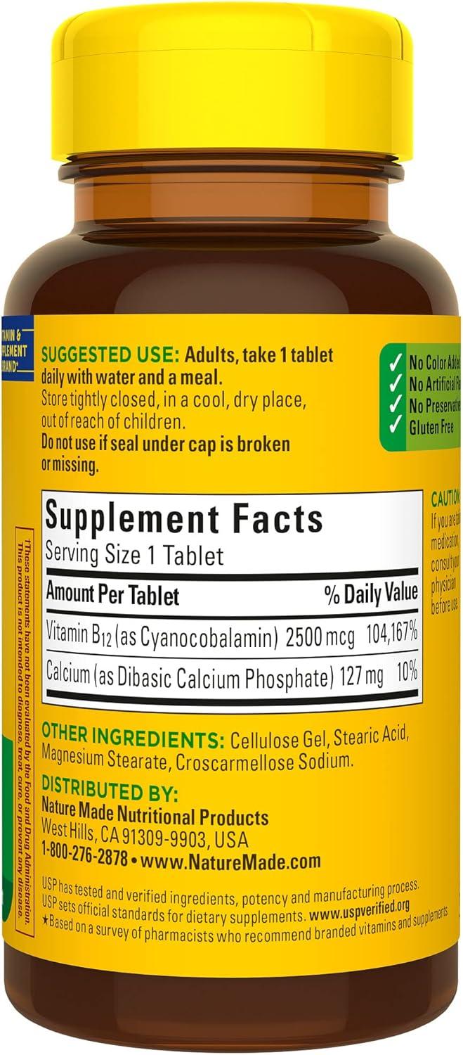 imageNature Made Extra Strength Vitamin B12 2500 mcg B12 Vitamins Dietary Supplement for Energy Metabolism Support 60 Tablets 60 Day Supply