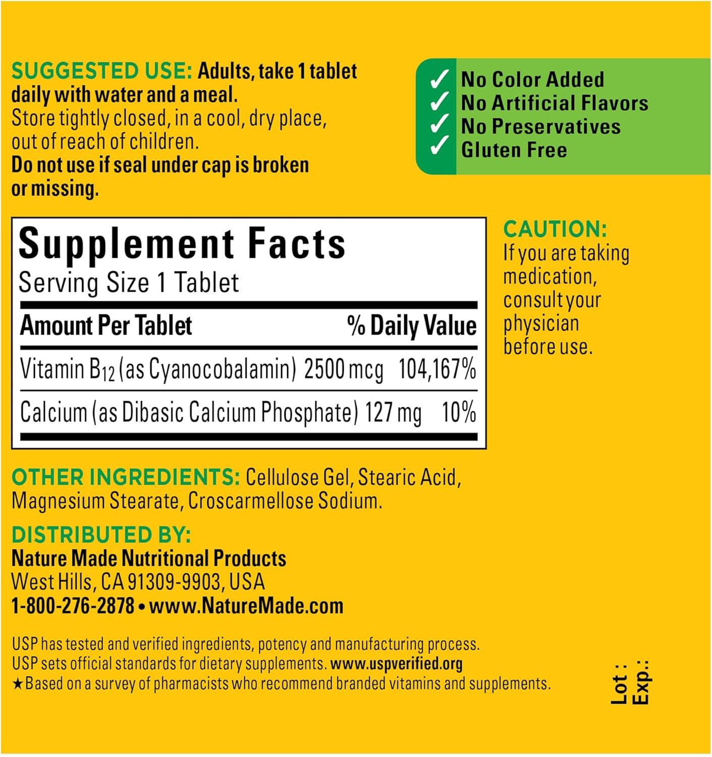 imageNature Made Extra Strength Vitamin B12 2500 mcg B12 Vitamins Dietary Supplement for Energy Metabolism Support 60 Tablets 60 Day Supply