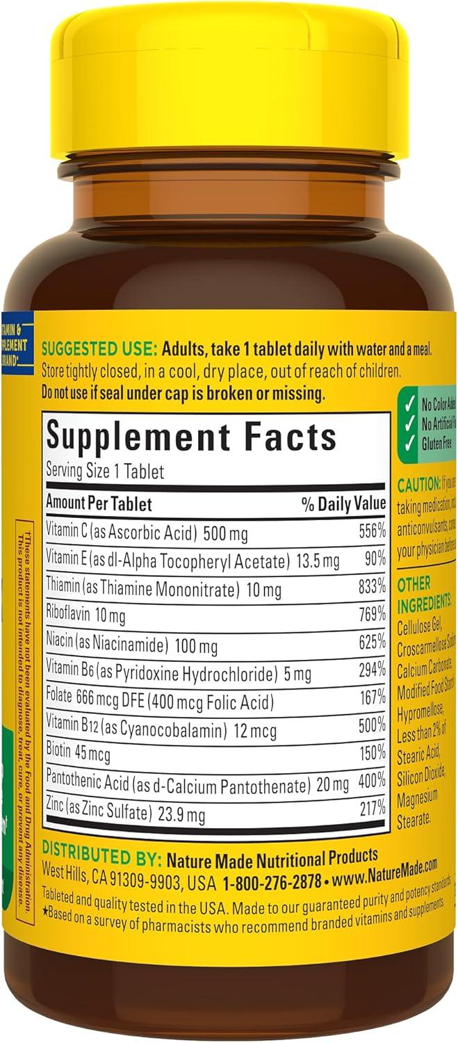 imageNature Made Stress B Complex with Vitamin C and Zinc B Complex Vitamins for Women and Men Immune Support 75 Tablets 75 Day SupplyUnflavored