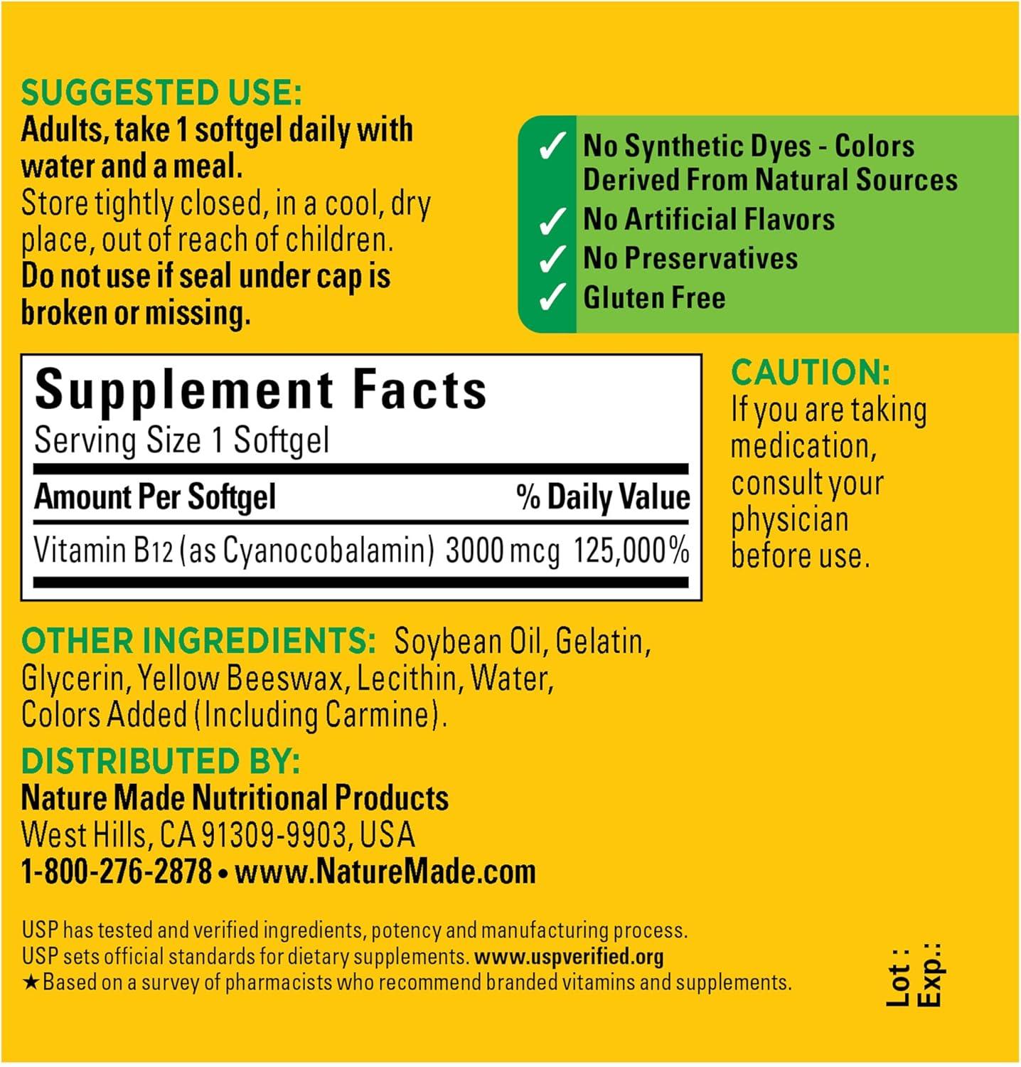 imageNature Made Vitamin B12 Extra Strength 3000 mcg B12 Vitamin Supplement for Energy Metabolism Support 60 Softgels 60 Day Supply