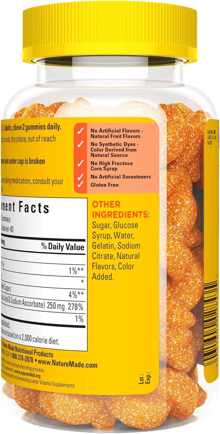 imageNature Made Vitamin C 250 mg Per Serving Dietary Supplement for Immune Support Vitamin C Gummies for Adults 150 Gummies 75 Day SupplyNo Artificial Sweeteners