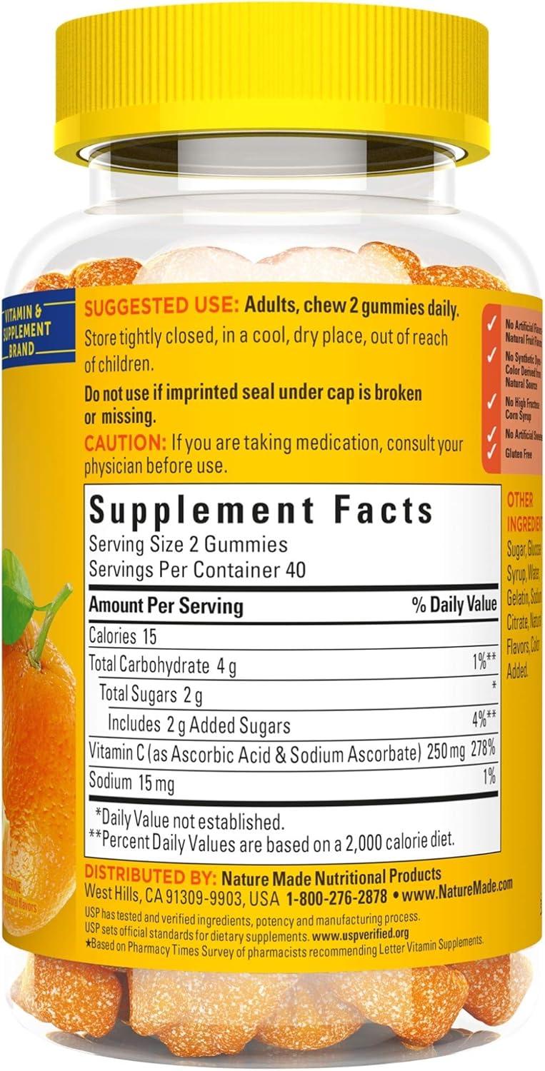 imageNature Made Vitamin C 250 mg Per Serving Dietary Supplement for Immune Support Vitamin C Gummies for Adults 150 Gummies 75 Day SupplyNo Artificial Sweeteners