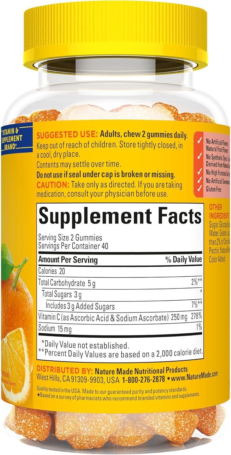 imageNature Made Vitamin C 250 mg Per Serving Dietary Supplement for Immune Support Vitamin C Gummies for Adults 150 Gummies 75 Day SupplyTangerine