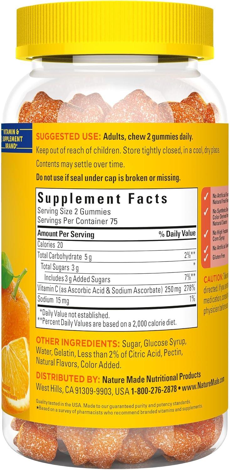 imageNature Made Vitamin C 250 mg Per Serving Dietary Supplement for Immune Support Vitamin C Gummies for Adults 150 Gummies 75 Day SupplyTangerine