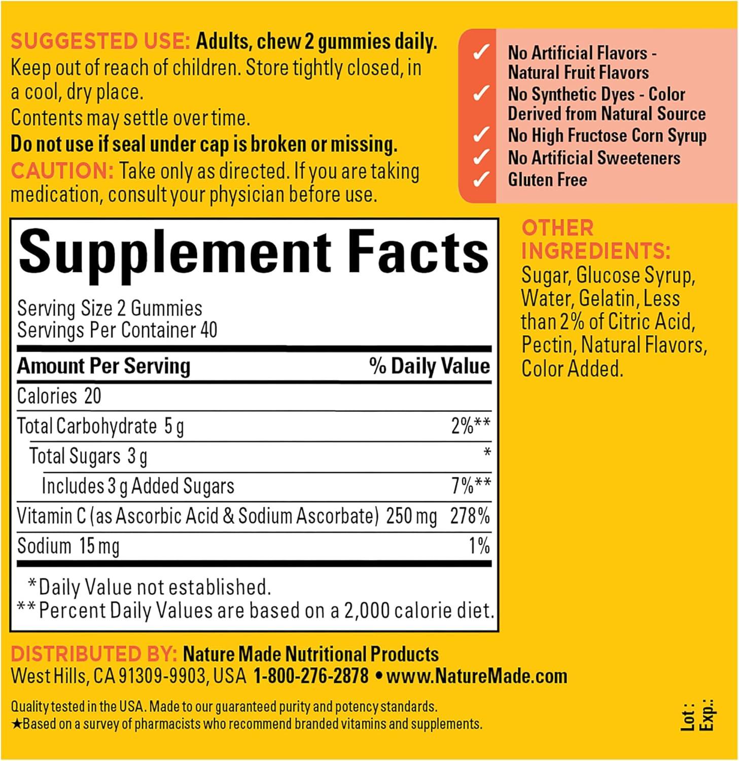 imageNature Made Vitamin C 250 mg Per Serving Dietary Supplement for Immune Support Vitamin C Gummies for Adults 150 Gummies 75 Day SupplyTangerine