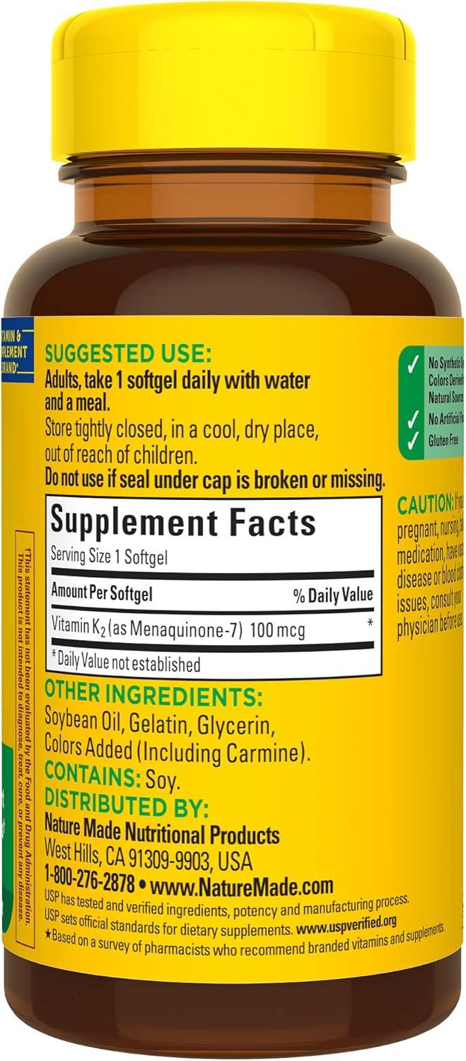 imageNature Made Vitamin K2 100 mcg Healthy Bone Supplements Vitamin K2 Supplement 30 Softgels 30 Day Supply