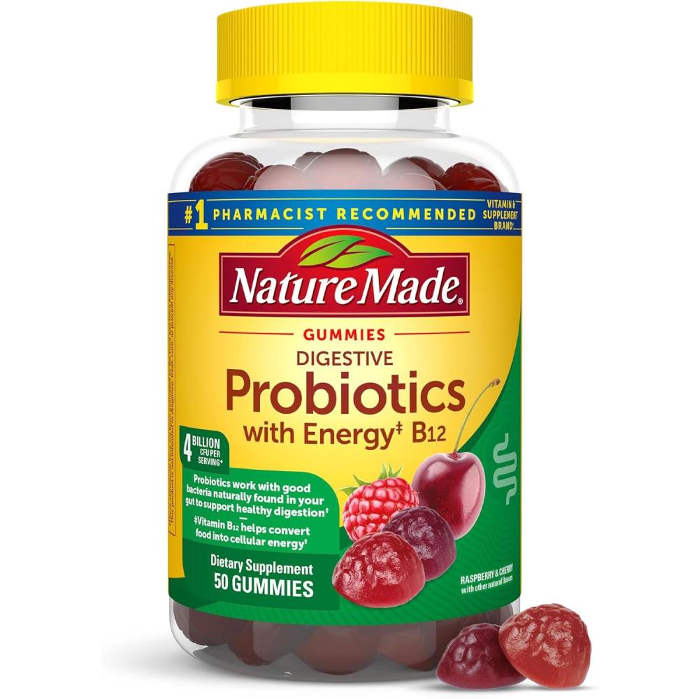 imageNature Made Digestive Probiotics and Energy B12 Gummies Probiotics for Women and Men 50 Probiotic Gummies 25 Day Supply50 Count Pack of 1