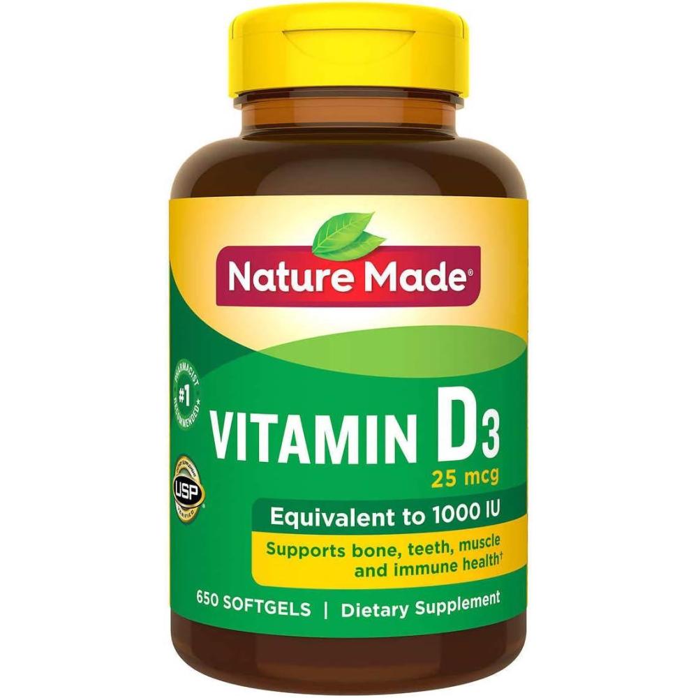 imageNature Made Vitamin D3 1000 IU 25 mcg Vitamin D Supplement for Bone Teeth Muscle and Immune Health Support 100 Softgels 100 Day Supply650 Count Pack of 1