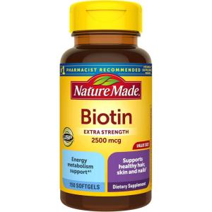 Nature Made Biotin 2500 mcg Extra Strength, Biotin Supplements Support Healthy Hair Skin & Nails, 150 Softgels, 150 Day Supply(150 Count (Pack of 1))
